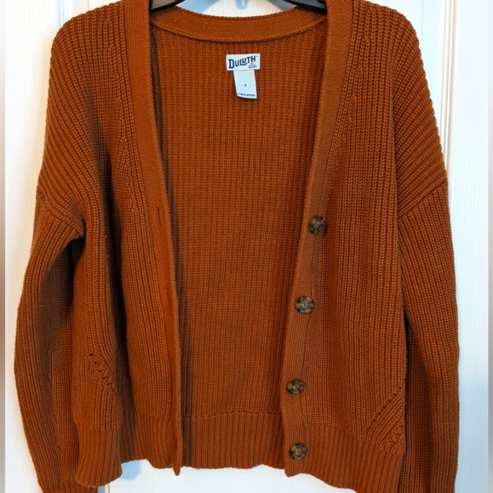 Duluth Trading Small Rust Orange Cardigan Sweater